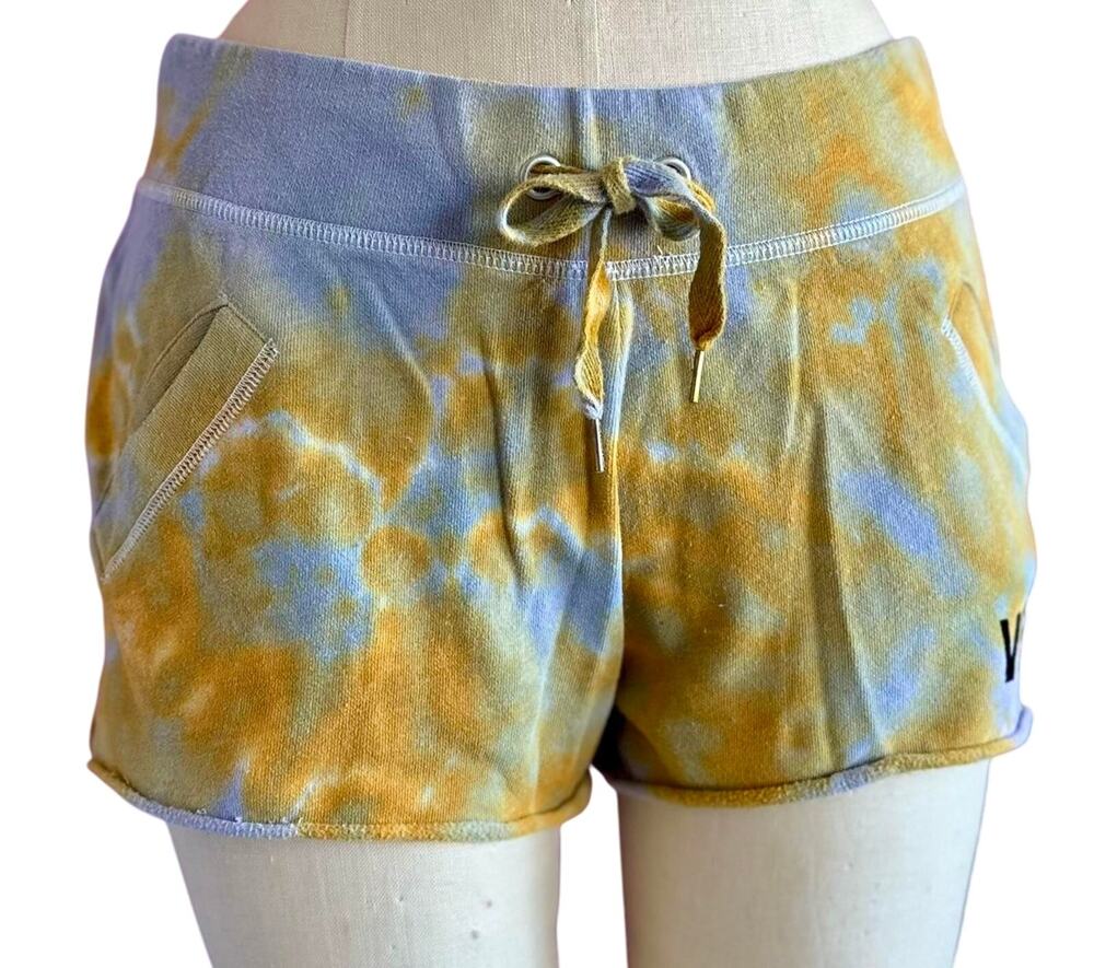 Womens Shorts Size Small Blue Yellow Tie Dye Vegas Girls Trip Bachelorette Pool